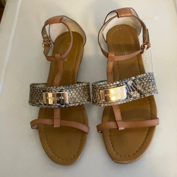 Coach Harriet Snakeskin Print Sandals Size 7 - Picture 1 of 7